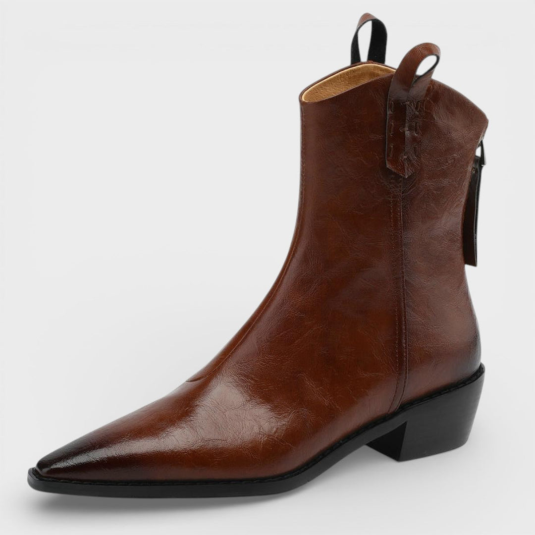 Bottines Cowboy Cuir Fermeture Arrière Femme
