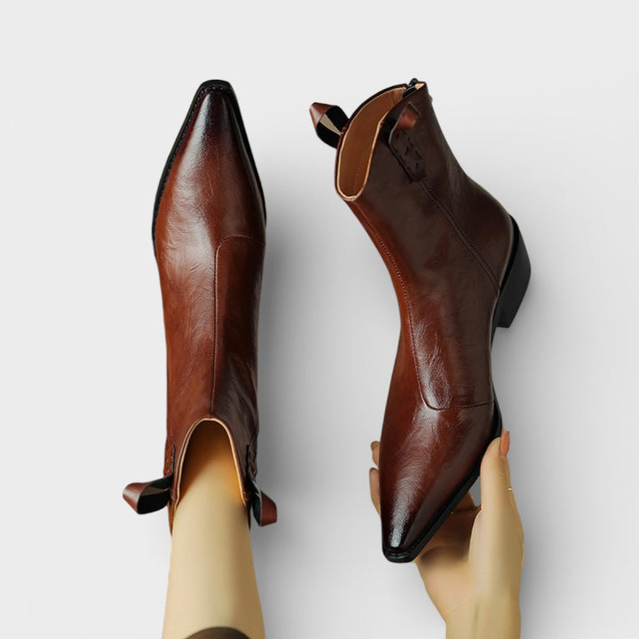 Bottines Cowboy Cuir Fermeture Arrière Femme