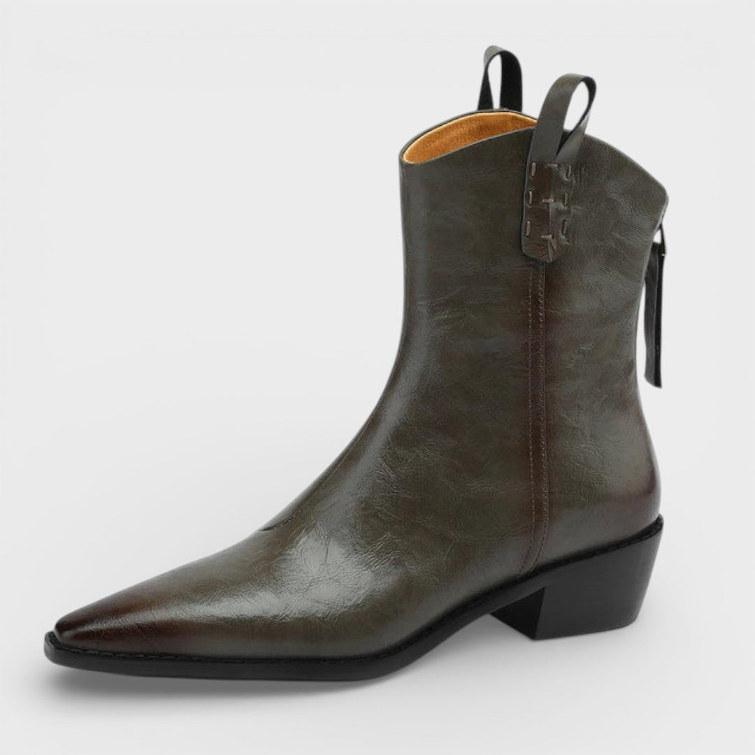 Bottines Cowboy Cuir Fermeture Arrière Femme