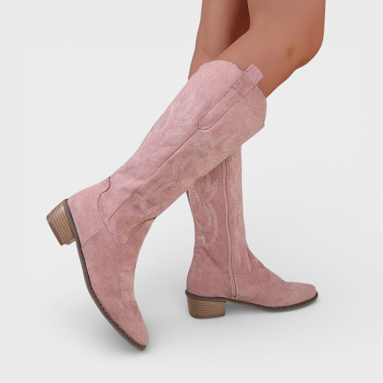 Bottes Cowboy Hautes Brodées Talon Femme