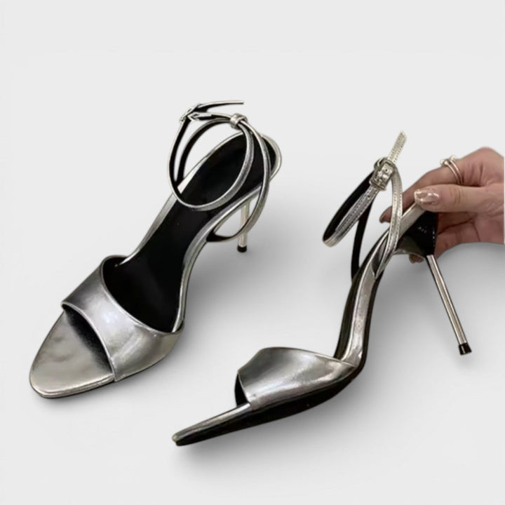 Sandales Talon Haut Brillant Cheville Femme