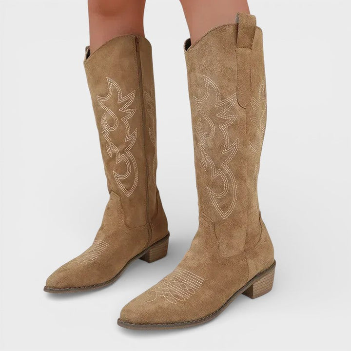 Bottes Cowboy Hautes Brodées Talon Femme