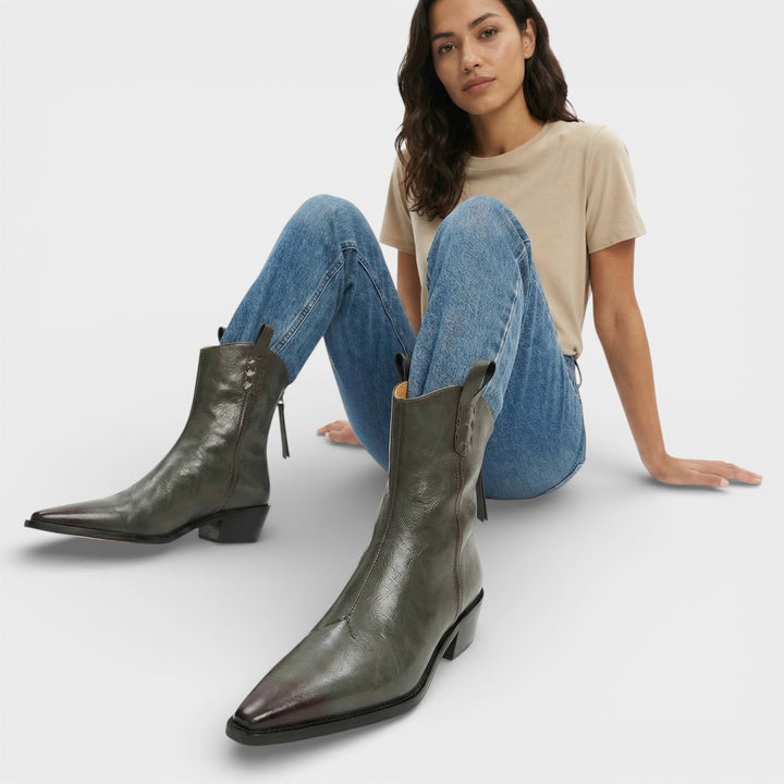 Bottines Cowboy Cuir Fermeture Arrière Femme