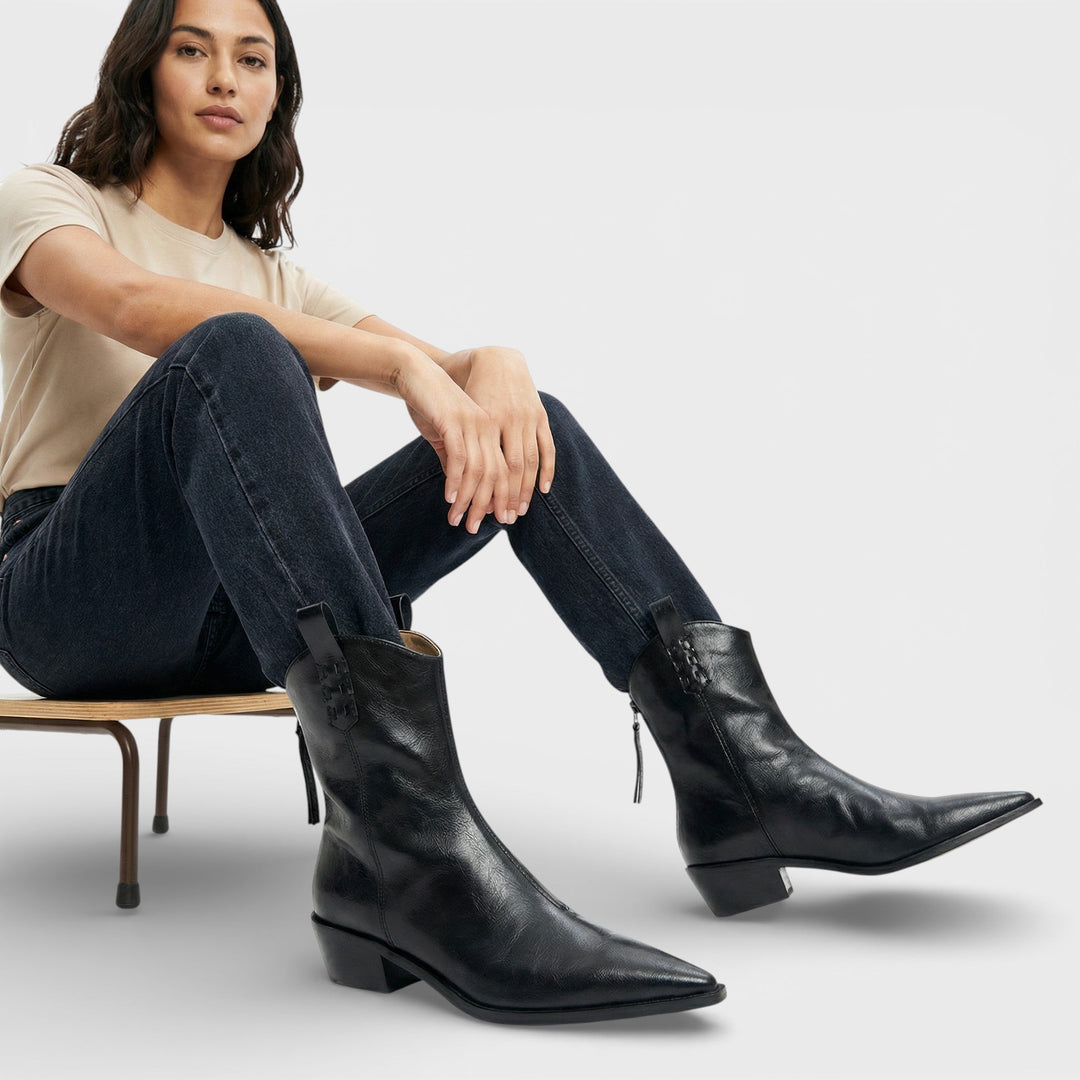 Bottines Cowboy Cuir Fermeture Arrière Femme