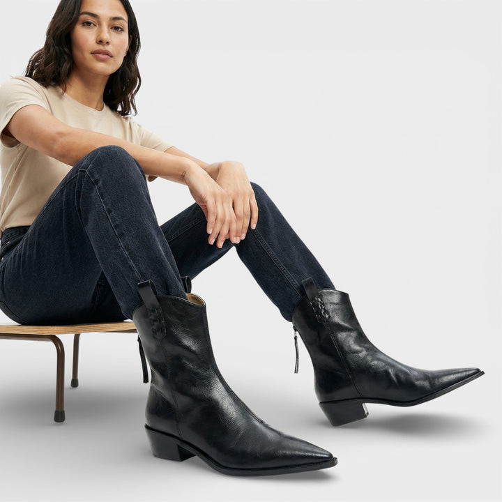 Bottines Cowboy Cuir Fermeture Arrière Femme