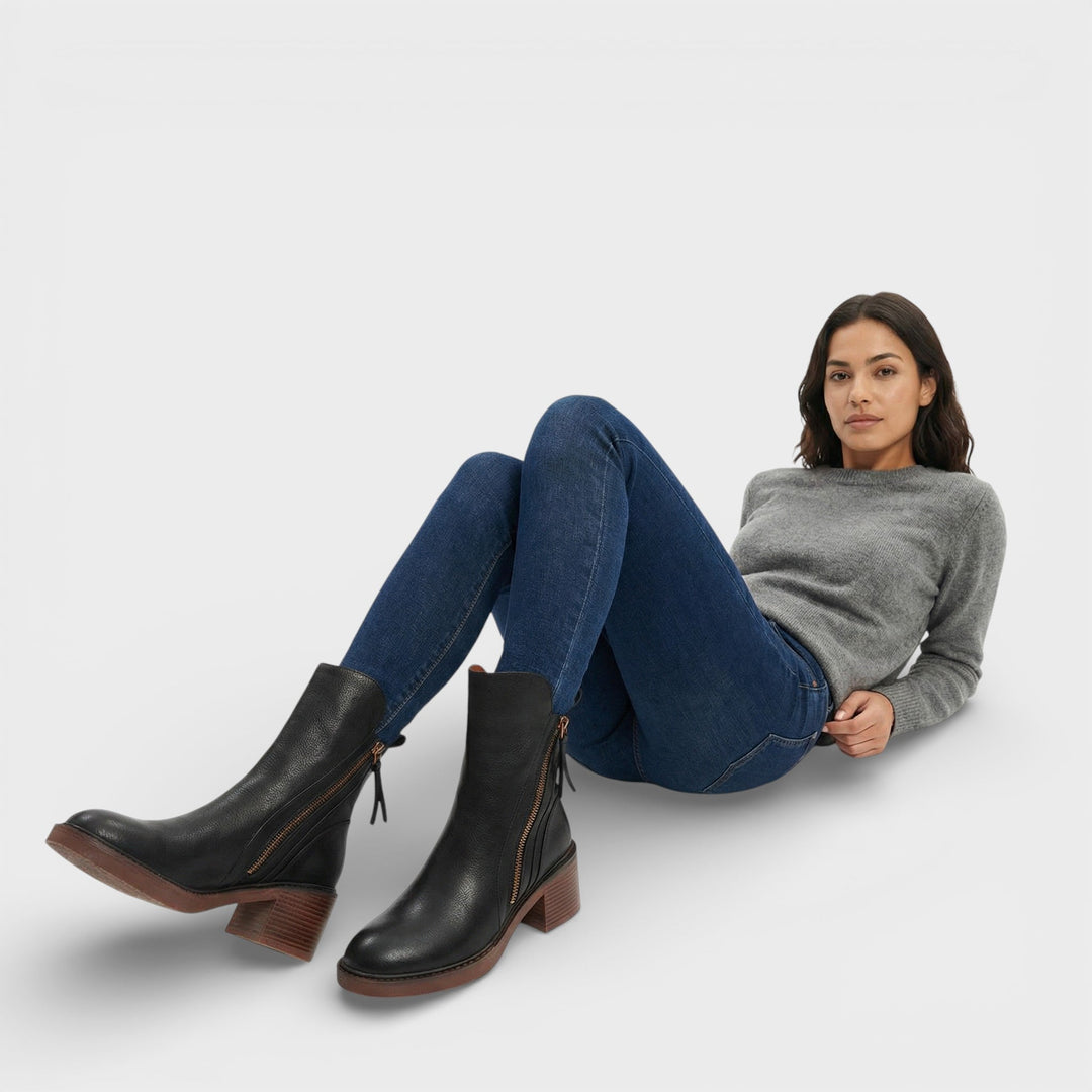 Bottines Talon Bloc Fermeture Éclair Femme