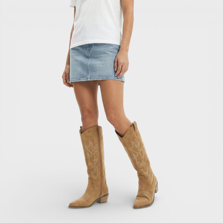 Bottes Cowboy Hautes Brodées Talon Femme