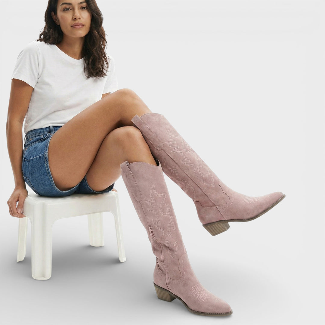 Bottes Cowboy Hautes Brodées Talon Femme