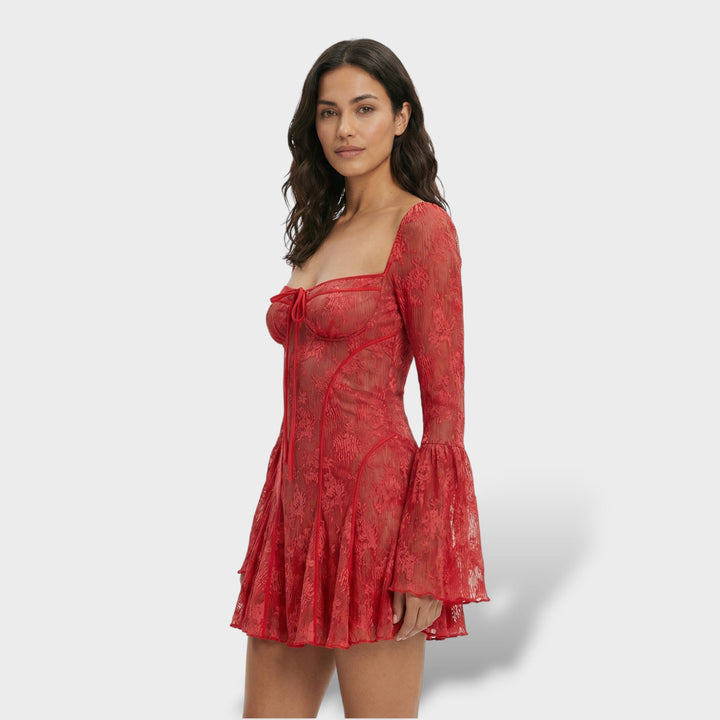 Robe Mini en Dentelle Soirée Col Carré