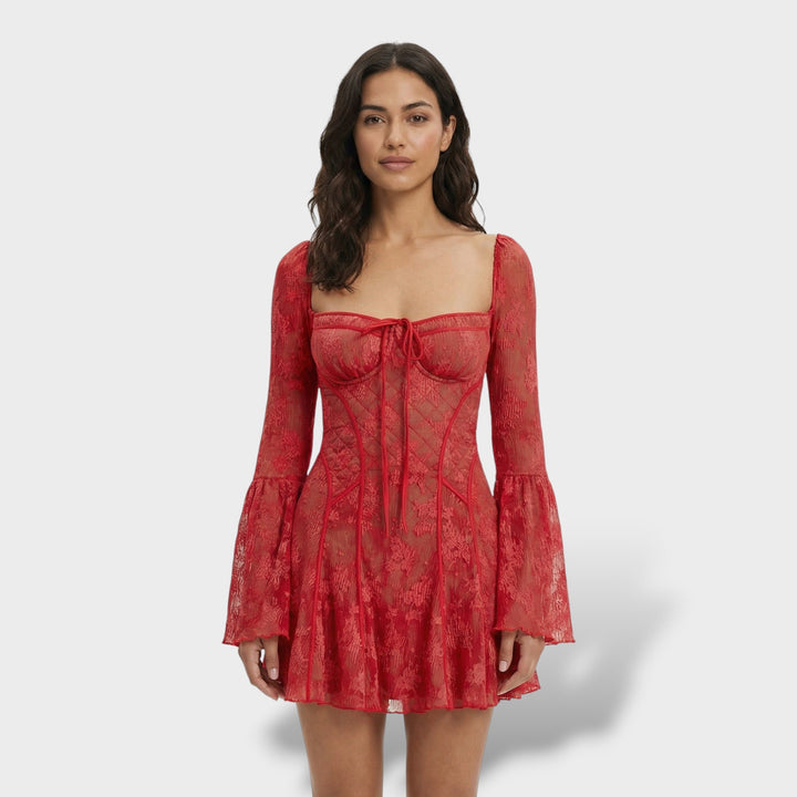 Robe Mini en Dentelle Soirée Col Carré