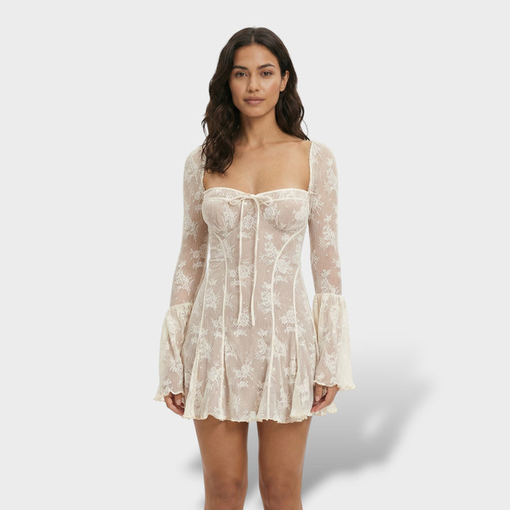 Robe Mini en Dentelle Soirée Col Carré