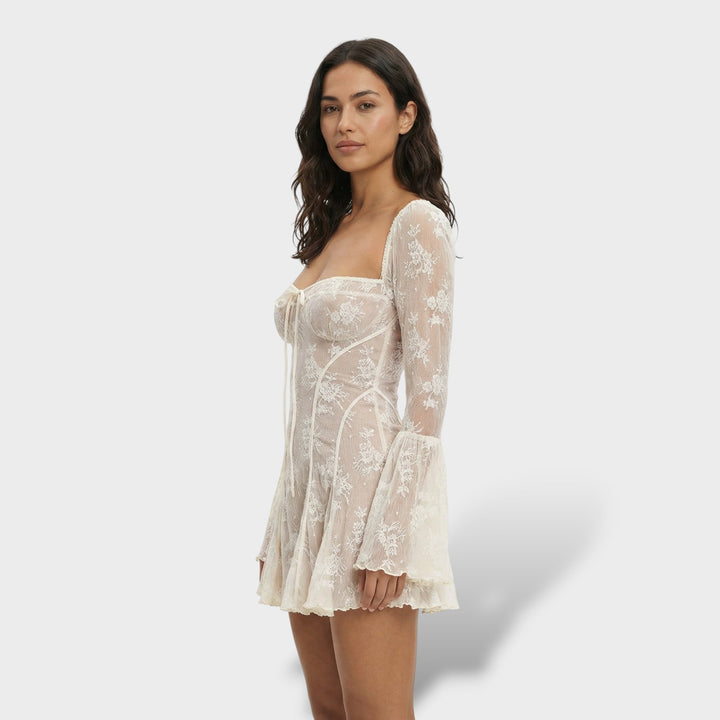 Robe Mini en Dentelle Soirée Col Carré