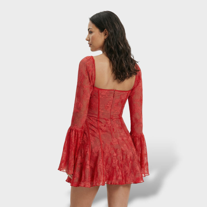 Robe Mini en Dentelle Soirée Col Carré