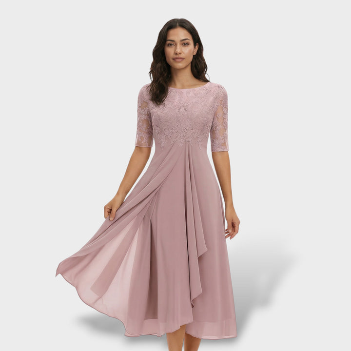 Robe de Fête Dentelle et Mousseline Midi
