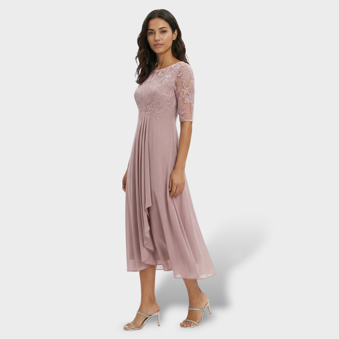 Robe de Fête Dentelle et Mousseline Midi