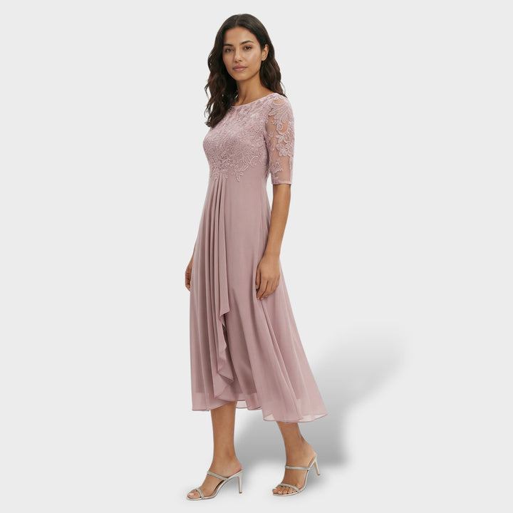 Robe de Fête Dentelle et Mousseline Midi