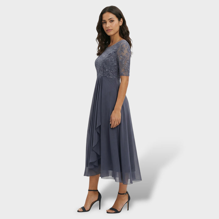 Robe de Fête Dentelle et Mousseline Midi