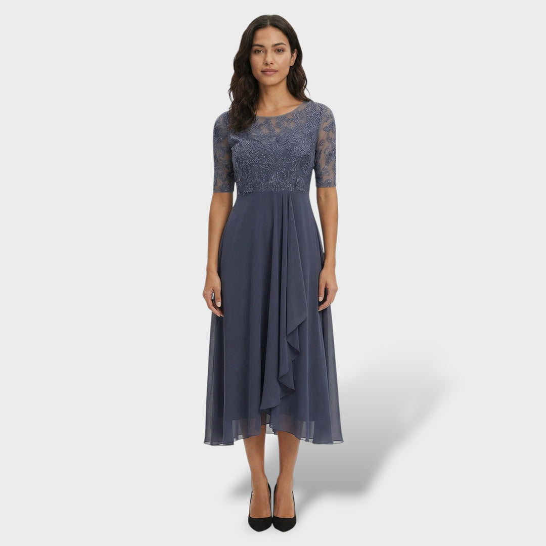 Robe de Fête Dentelle et Mousseline Midi