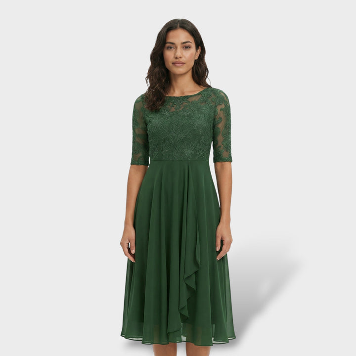 Robe de Fête Dentelle et Mousseline Midi