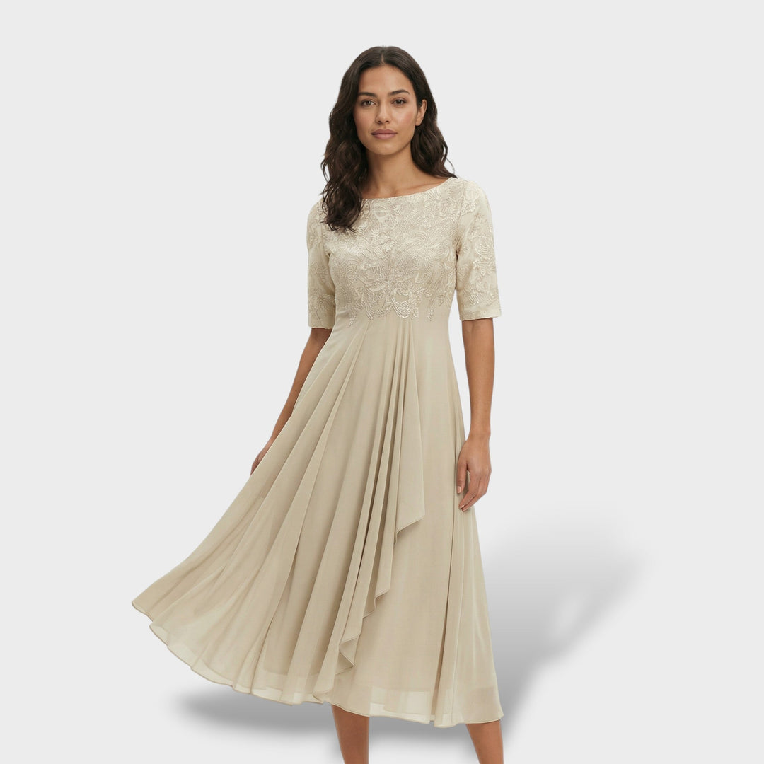 Robe de Fête Dentelle et Mousseline Midi
