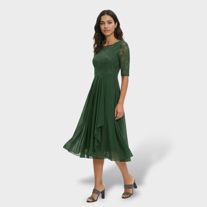 Robe de Fête Dentelle et Mousseline Midi