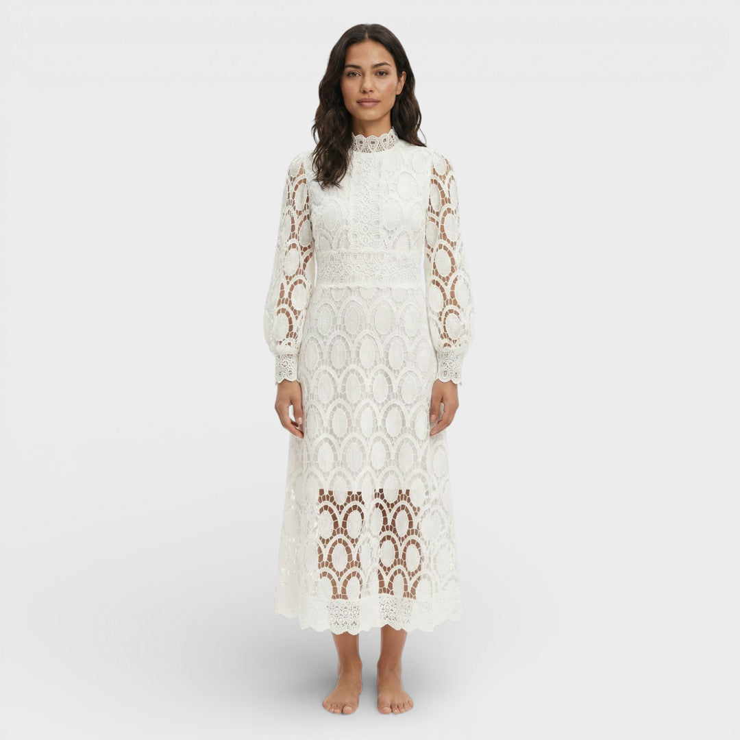 Robe Midi Dentelle Col Haut