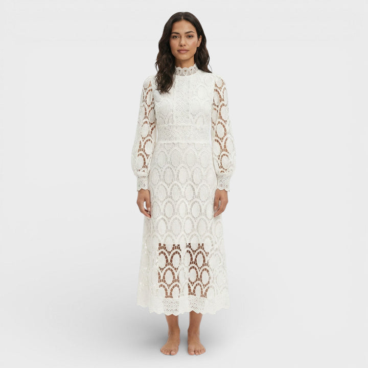 Robe Midi Dentelle Col Haut
