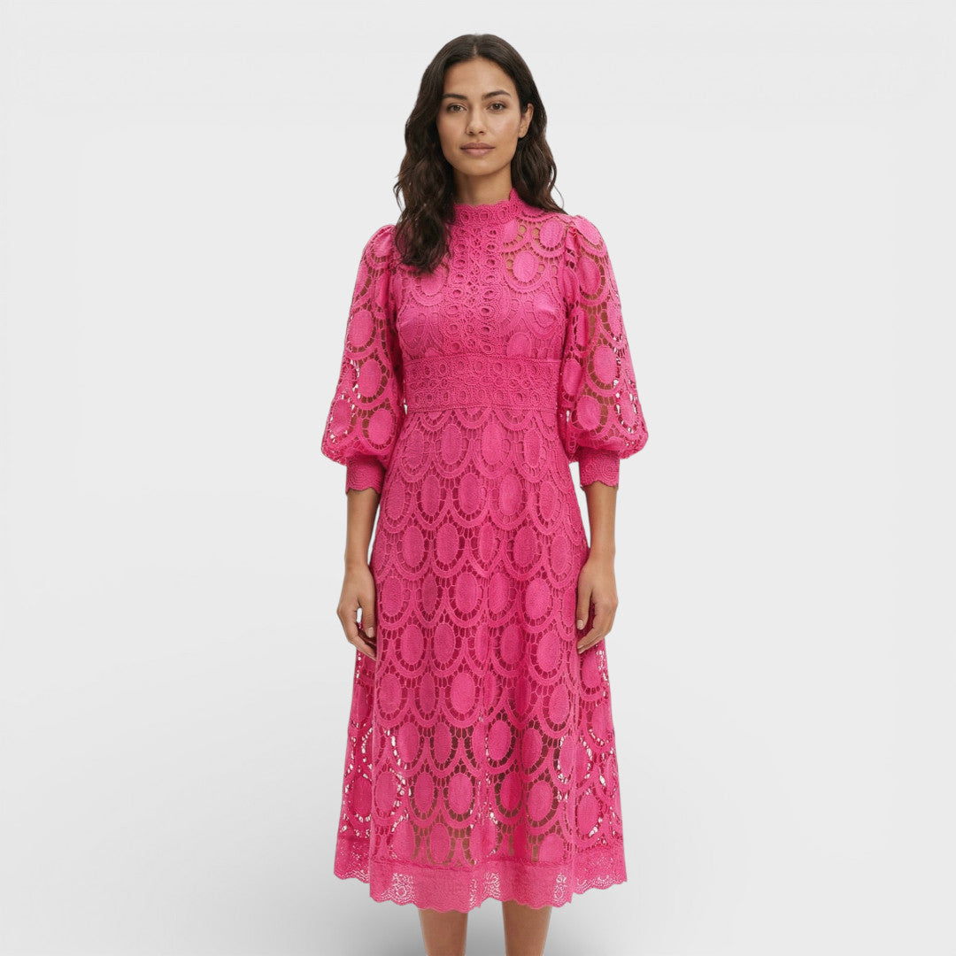 Robe Midi Dentelle Col Haut