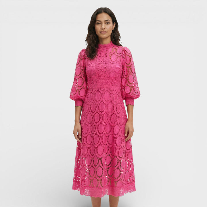 Robe Midi Dentelle Col Haut