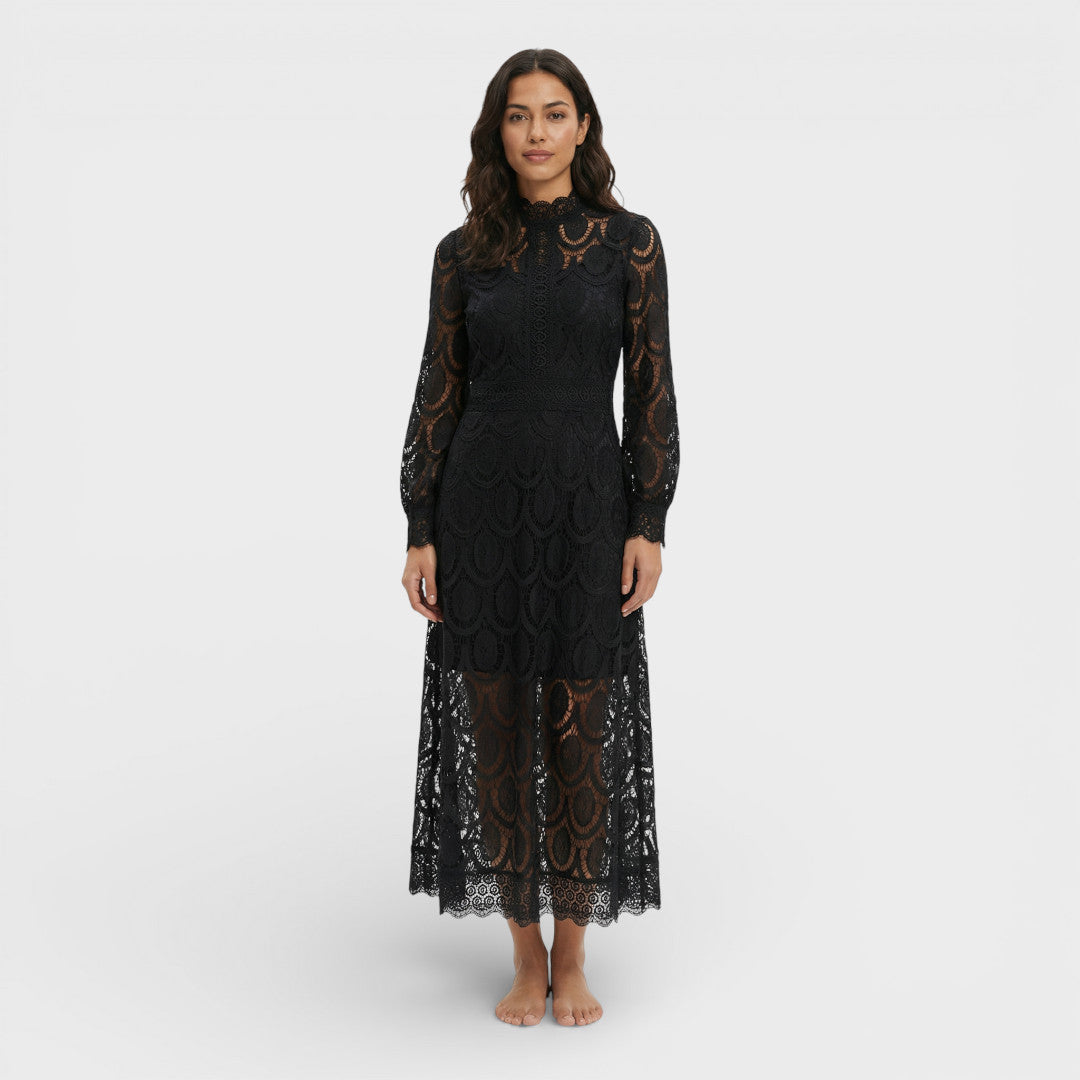 Robe Midi Dentelle Col Haut