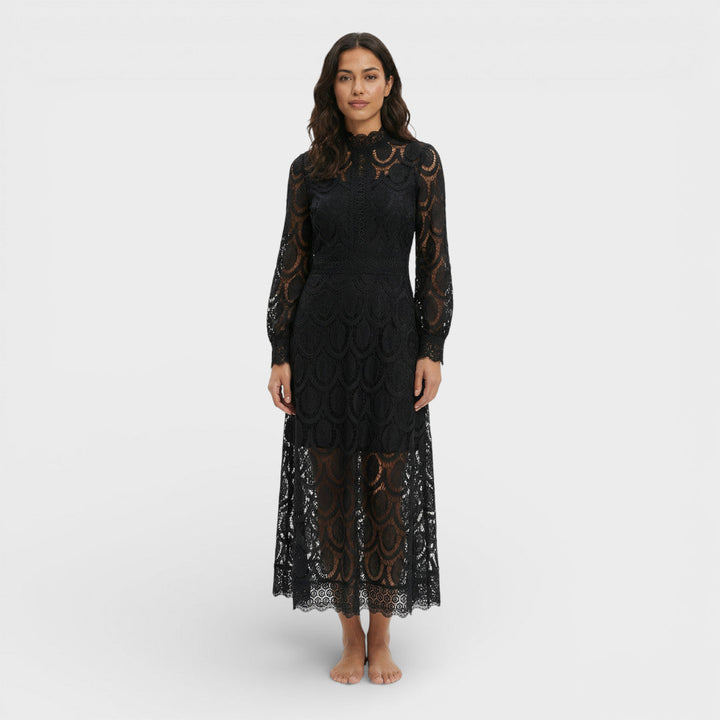 Robe Midi Dentelle Col Haut