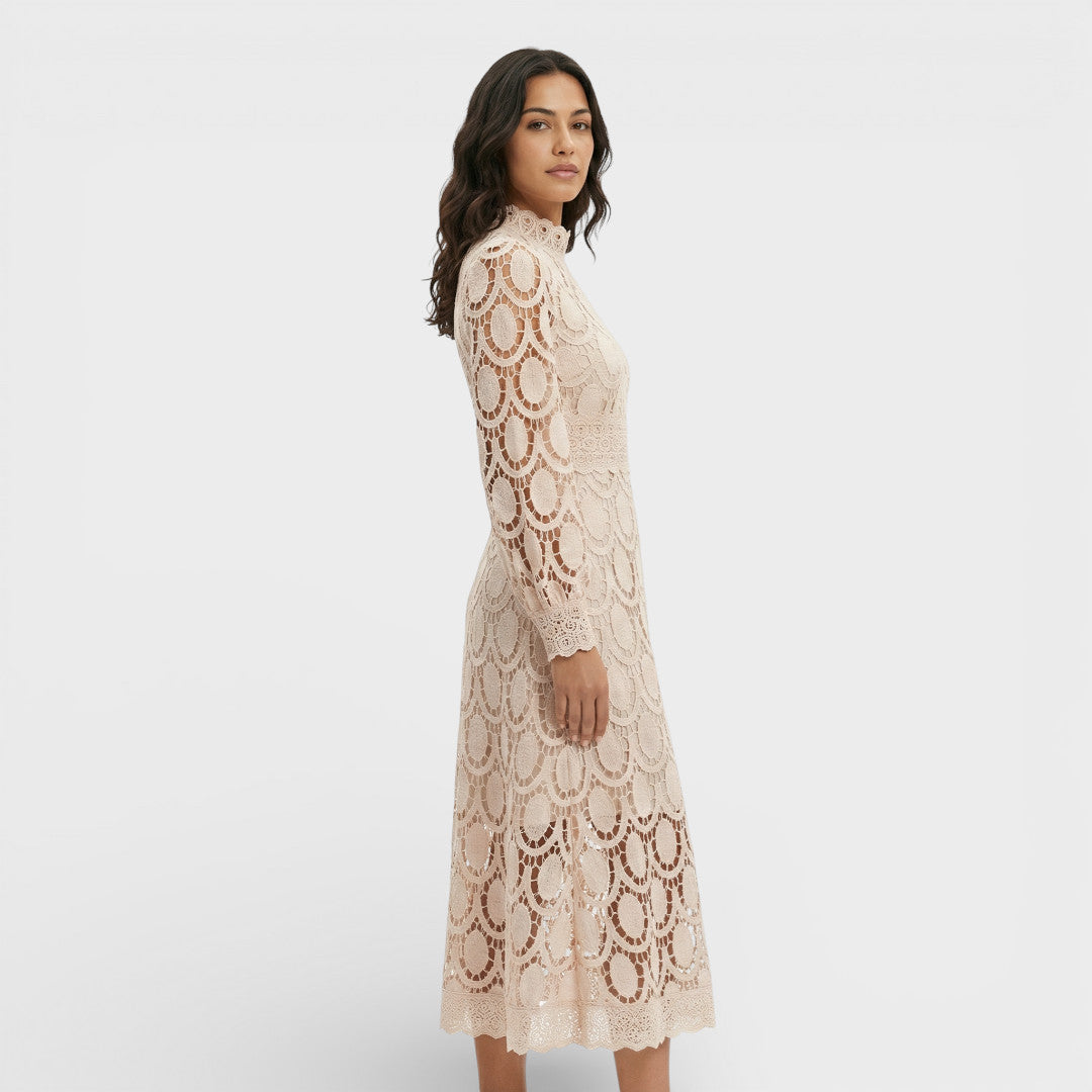 Robe Midi Dentelle Col Haut