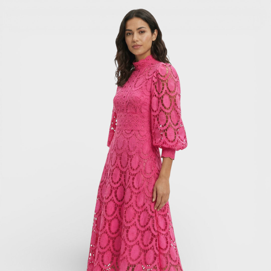 Robe Midi Dentelle Col Haut