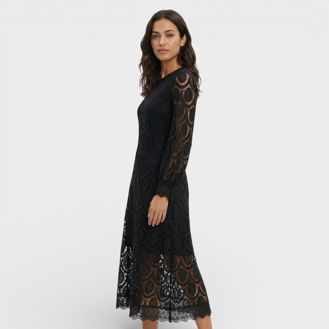 Robe Midi Dentelle Col Haut