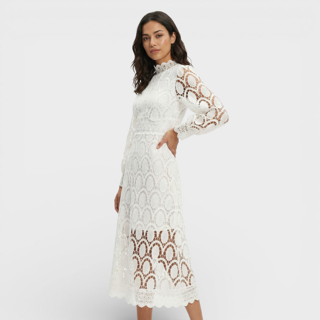 Robe Midi Dentelle Col Haut