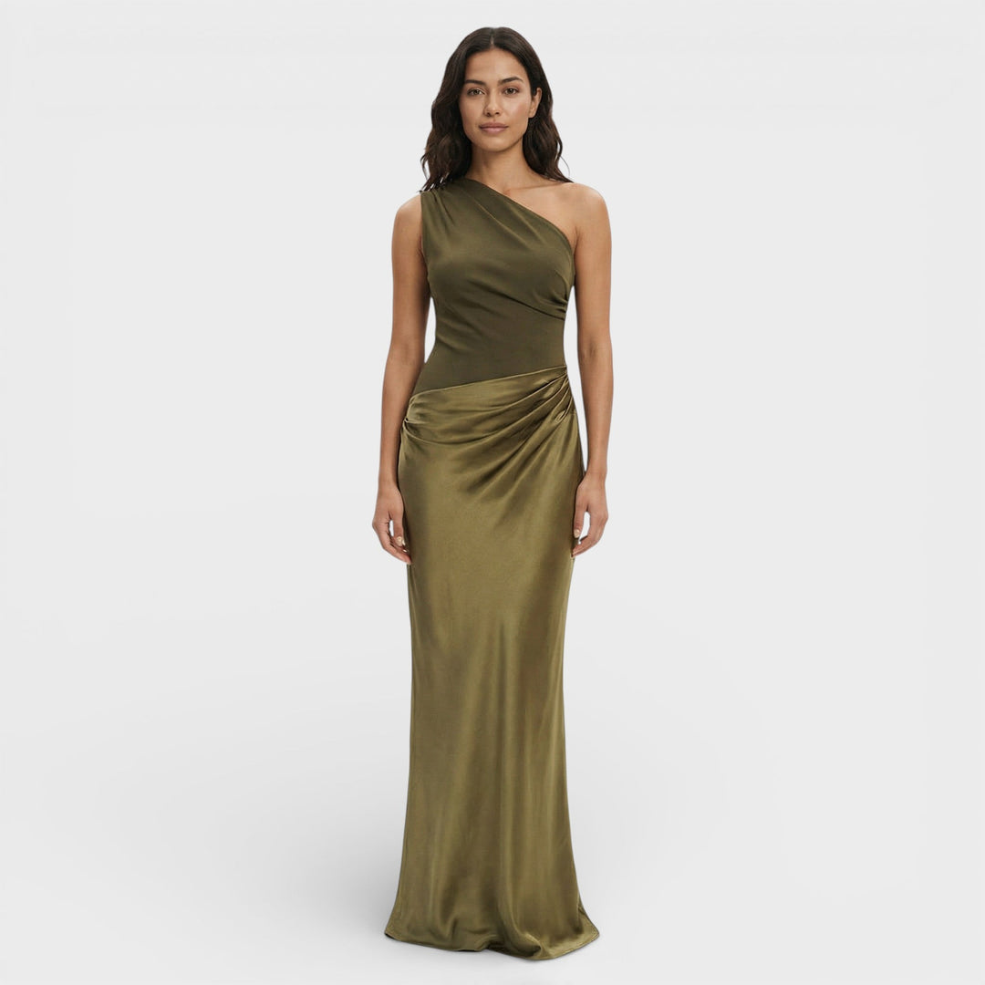 Robe Maxi Satinée Une Épaule