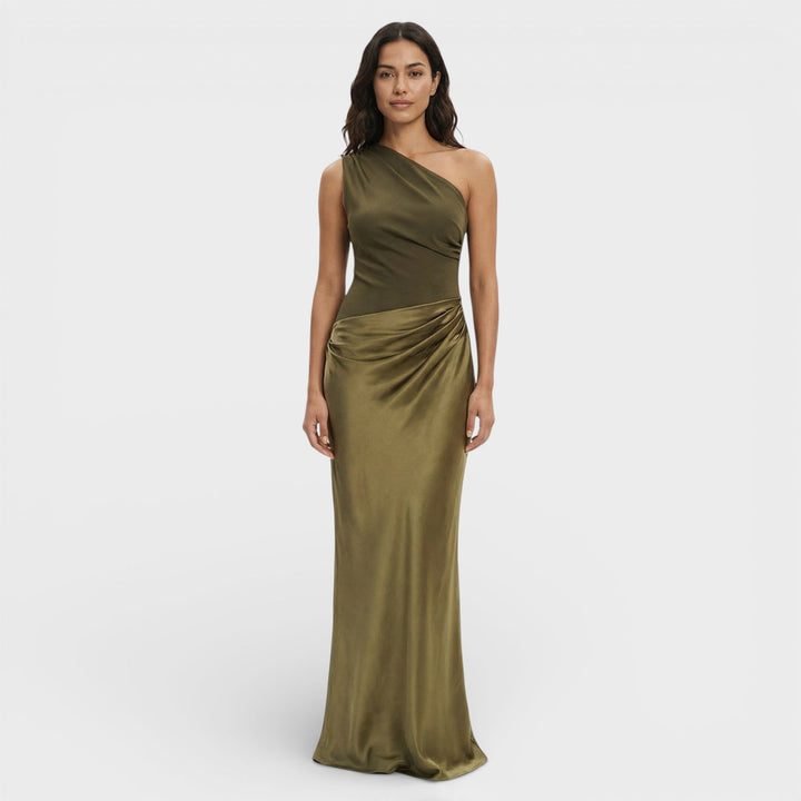 Robe Maxi Satin Une Épaule