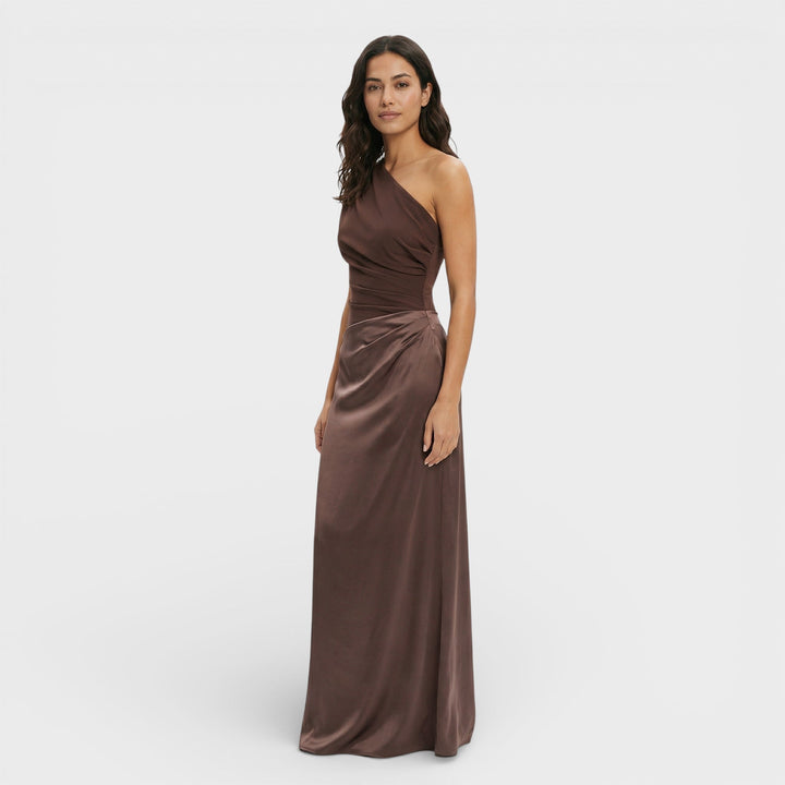 Robe Maxi Satinée Une Épaule