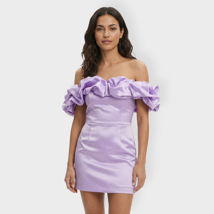 Robe de Fête Femme Satinée Volants
