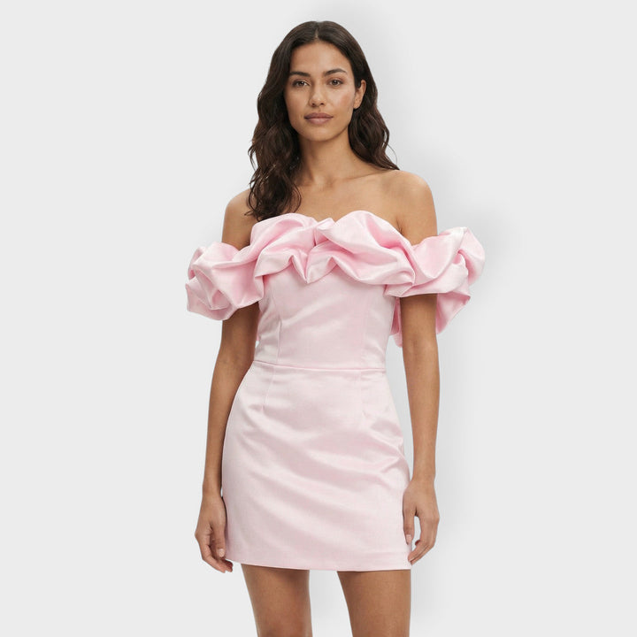 Robe de Fête Femme Satinée Volants