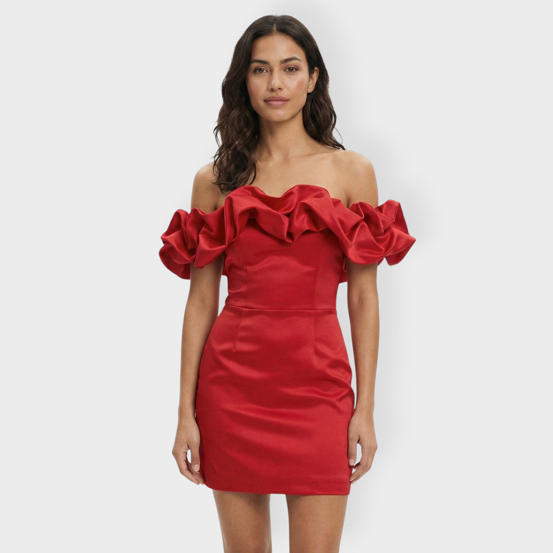 Robe de Fête Femme Satinée Volants