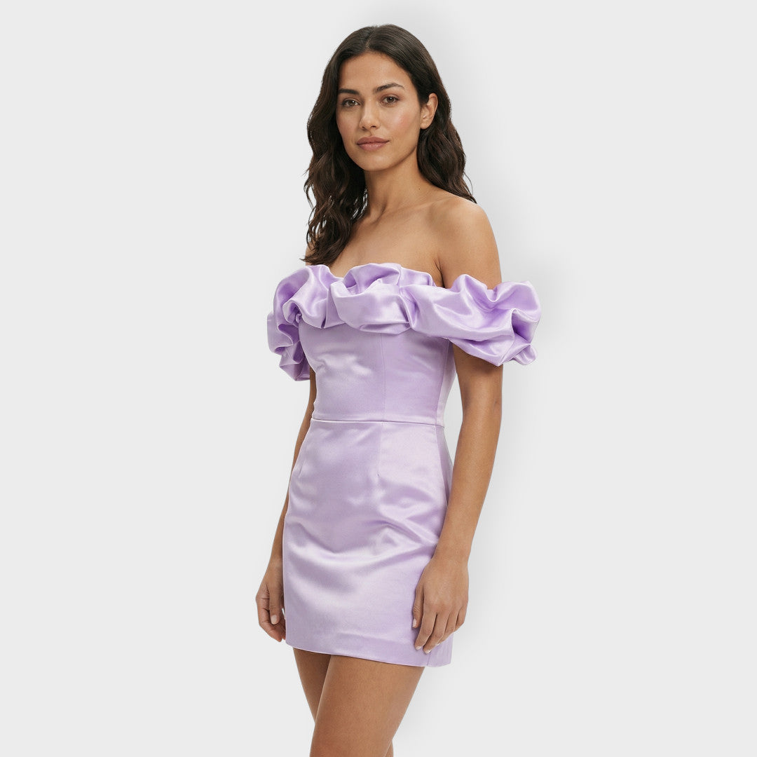 Robe de Fête Femme Satinée Volants