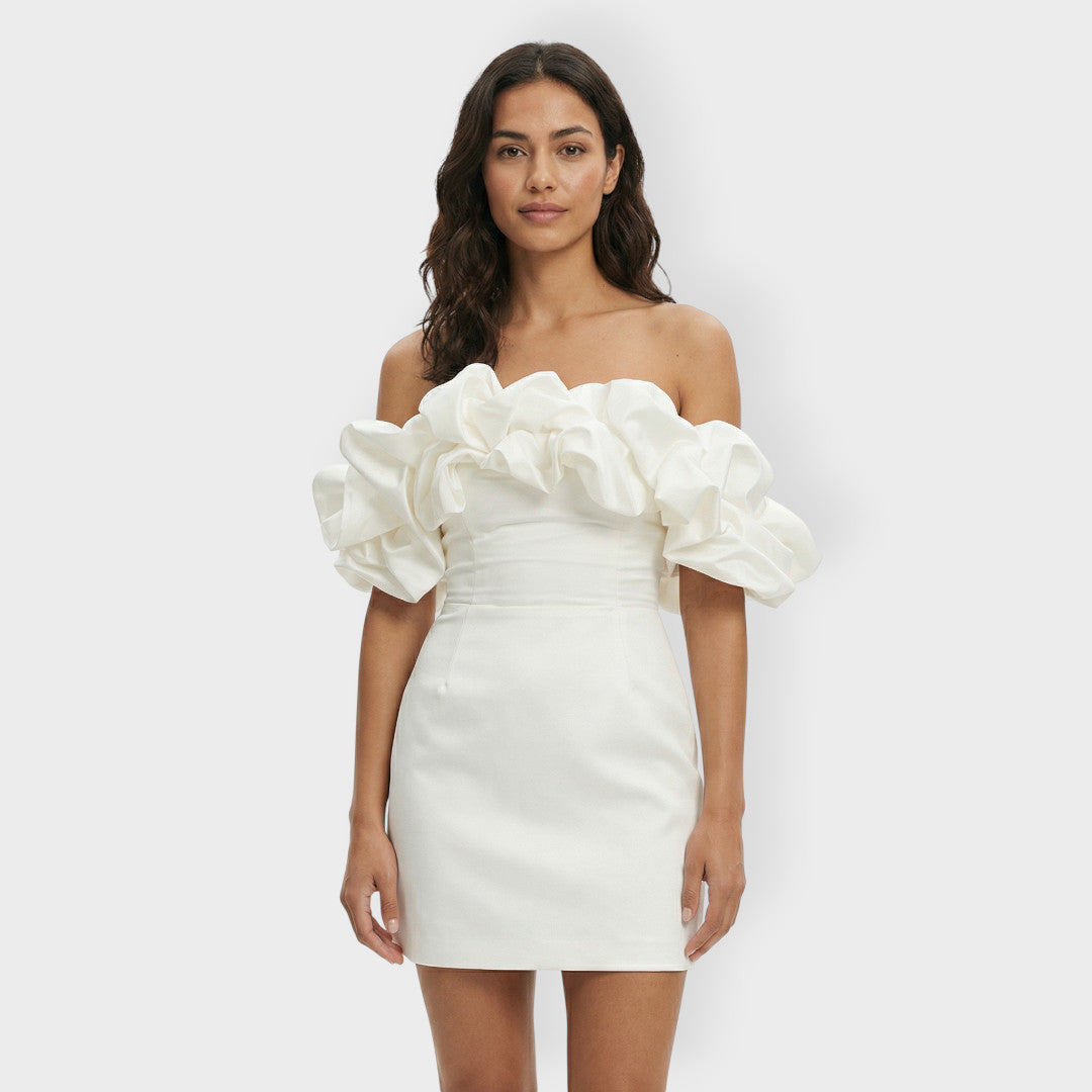 Robe de Fête Femme Satinée Volants
