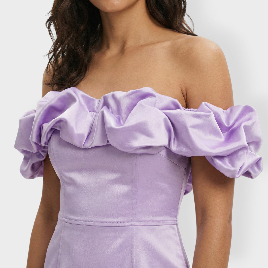 Robe de Fête Femme Satinée Volants