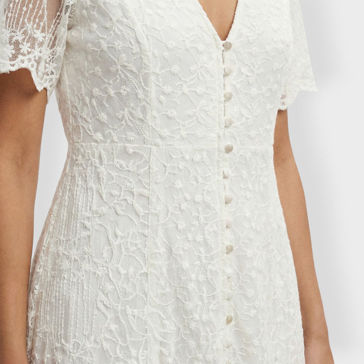 Robe Blanche Femme Boutons Dentelle