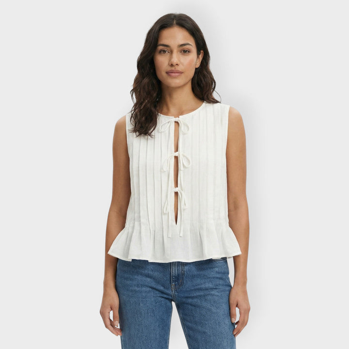 Chemise Blanche Sans Manches Nœuds