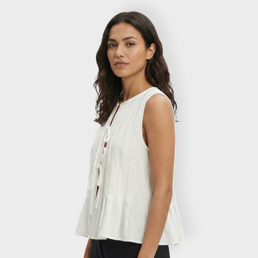 Chemise Blanche Sans Manches Nœuds