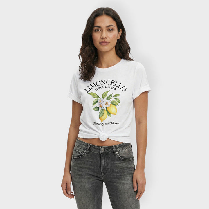 T-shirt Blanc Imprimé Citron Femme