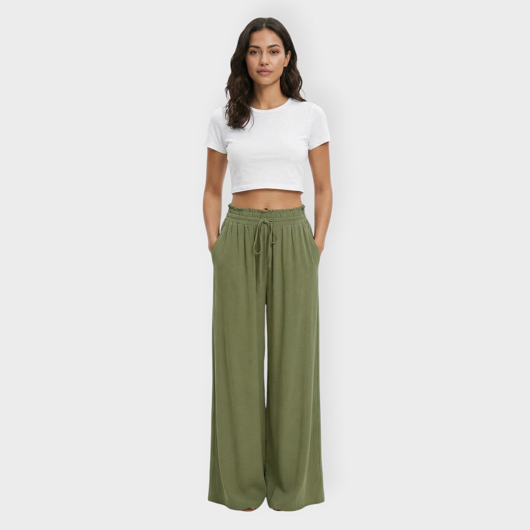 Pantalon Large Taille Élastique Femme