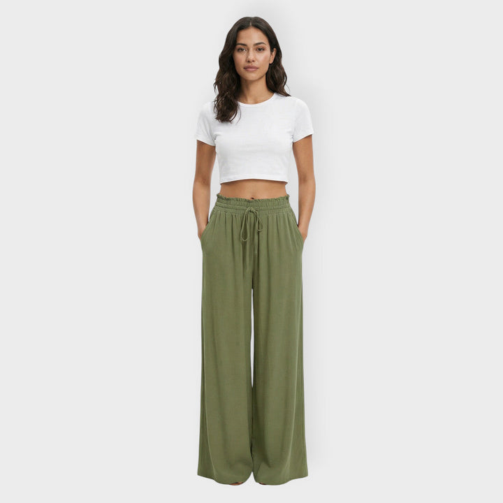 Pantalon Large Taille Élastique Femme